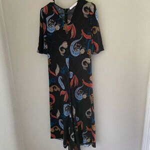 See by Chloe navy blue paisley midi dress puff‎ sleeve size 38